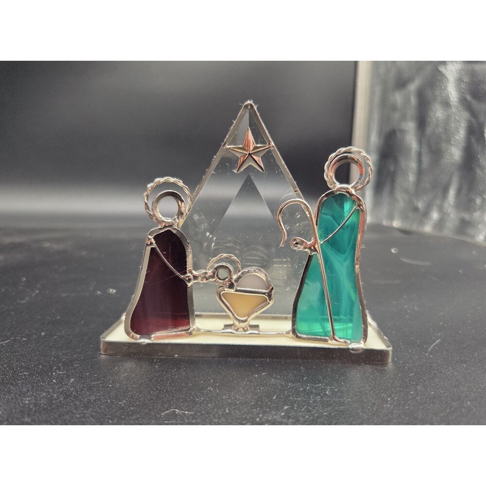 3.5" Leaded or Stained Glass Nativity Scene Christmas Story Glass Decor